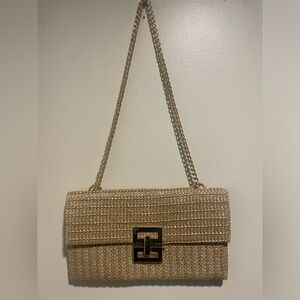 Shein Raffia Double Chain Strap Shoulder Purse